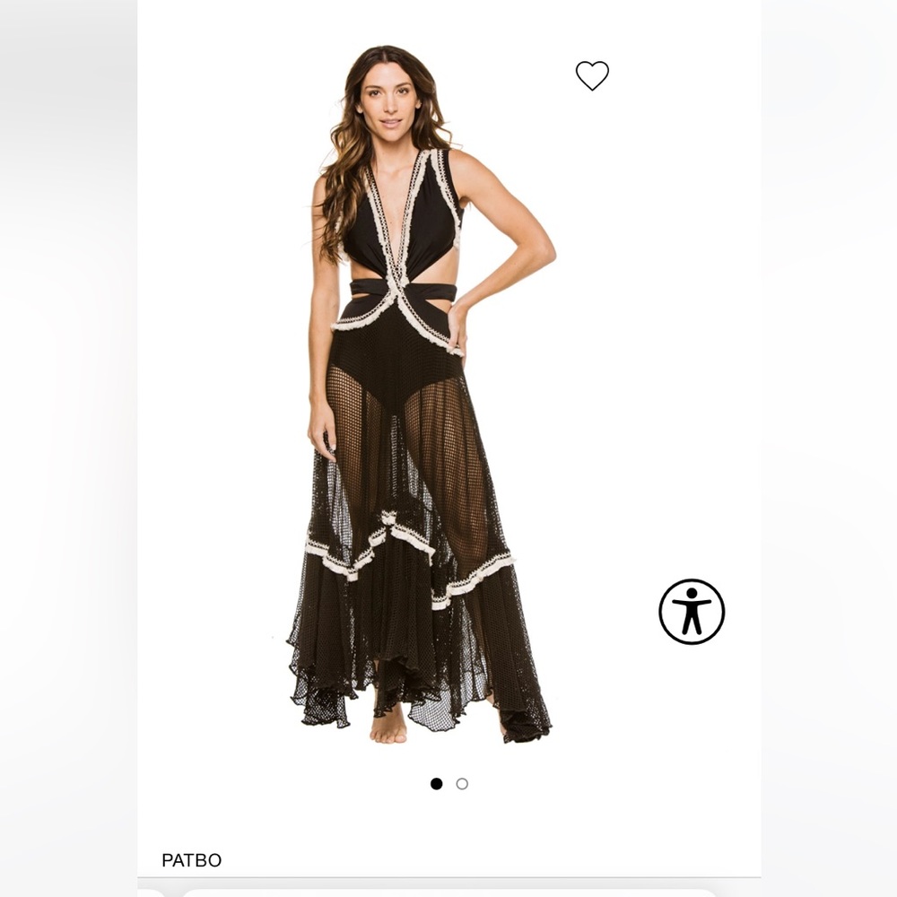 PatBO Black Maxi Crochet Cutout Dress with Cream Trim